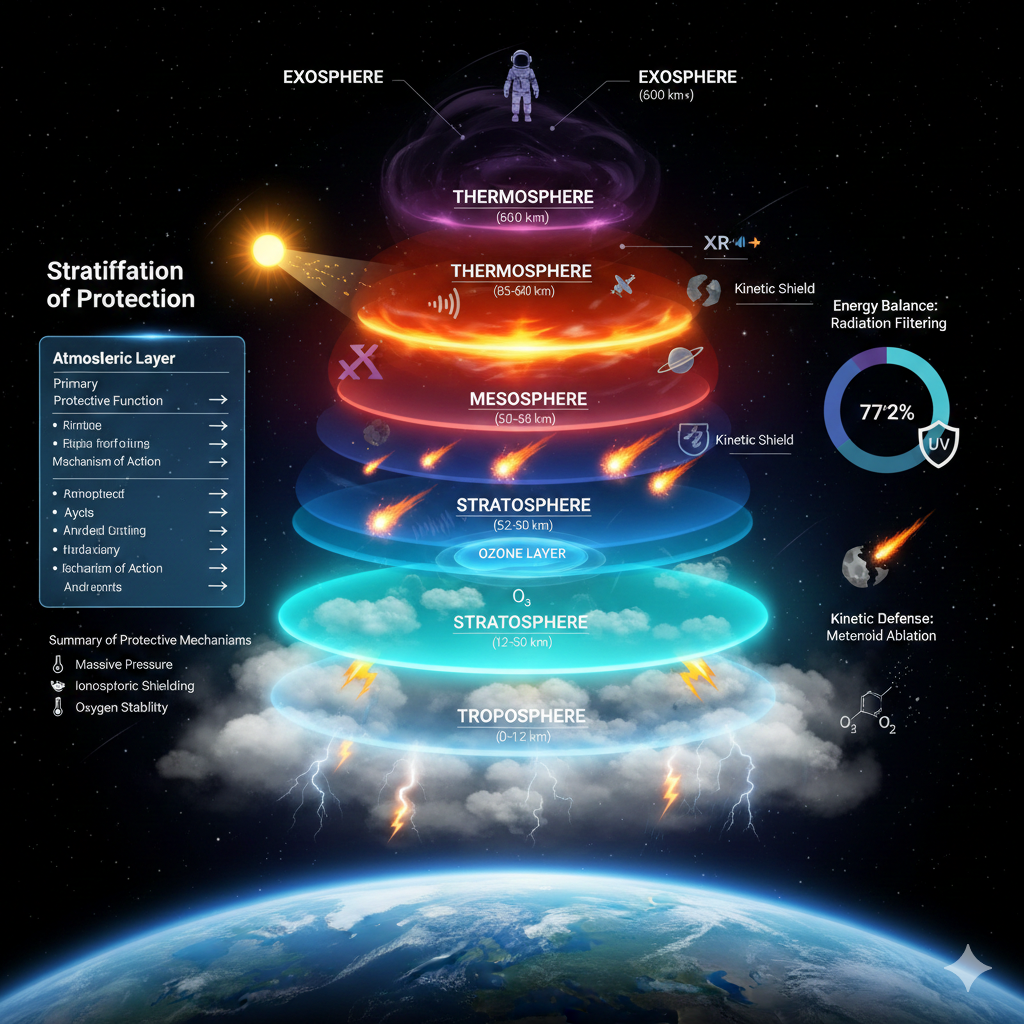 the protective atmosphere. It is multilayered. Protect earth from hazardous external material