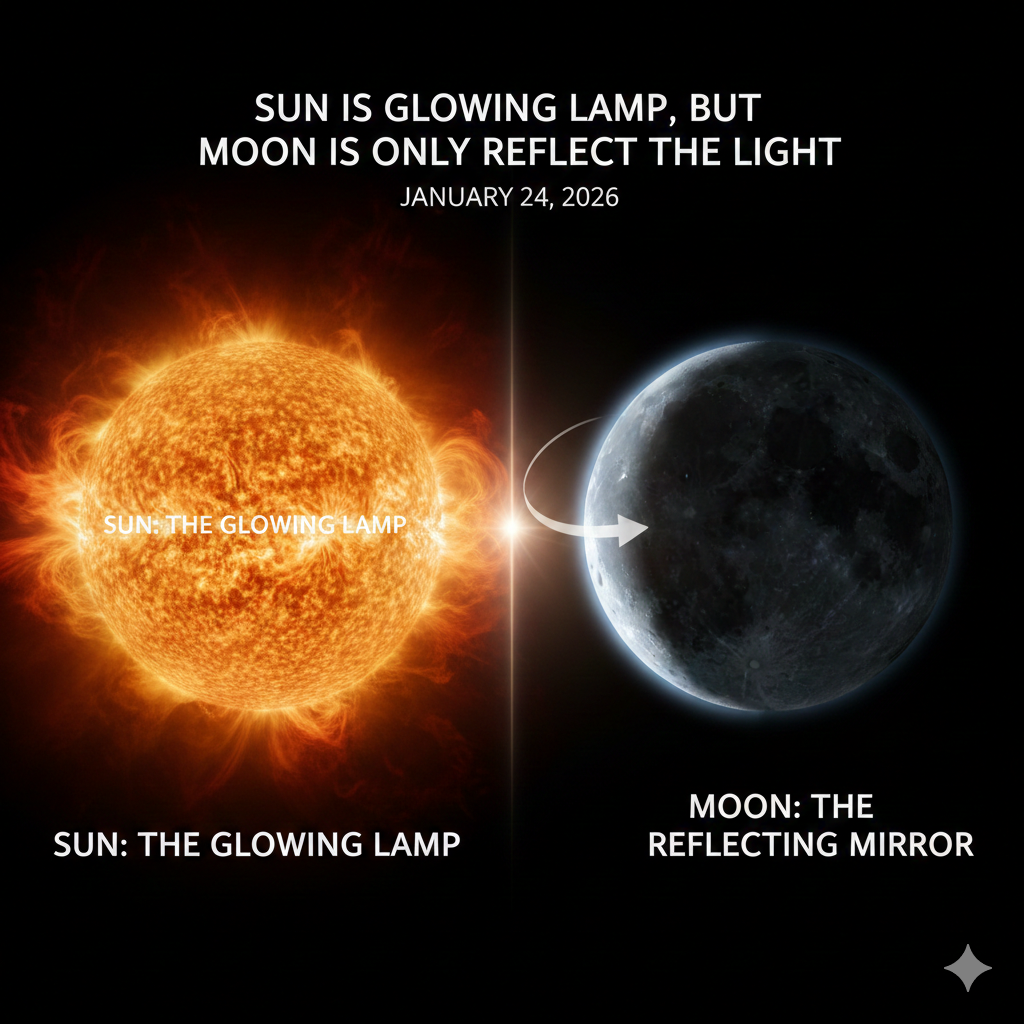 sun is glowing lamp and moon is only reflecting light